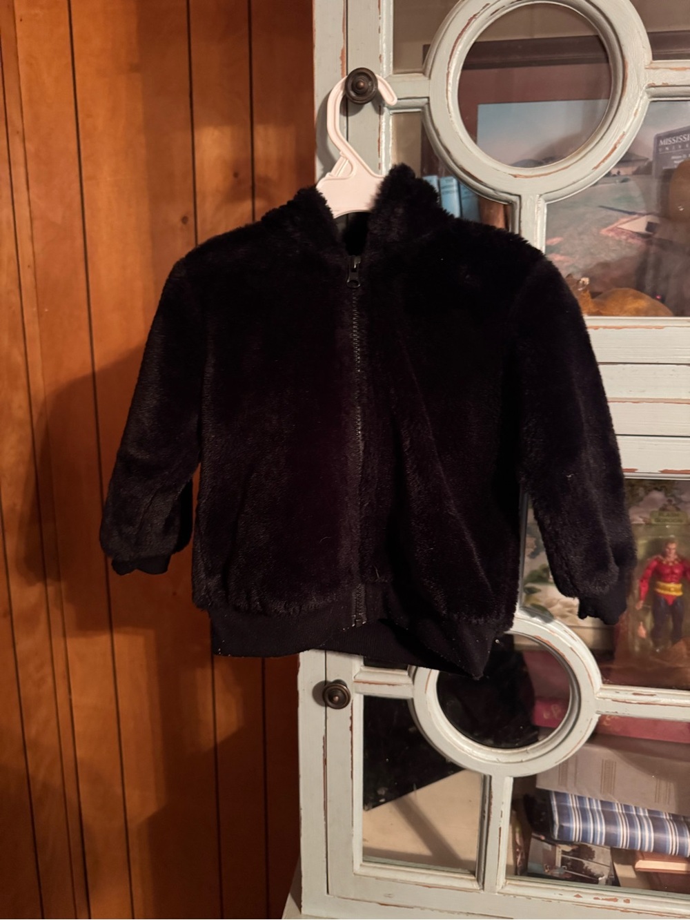 wonder nation Black Faux Fur Hooded Zip Jacket C2